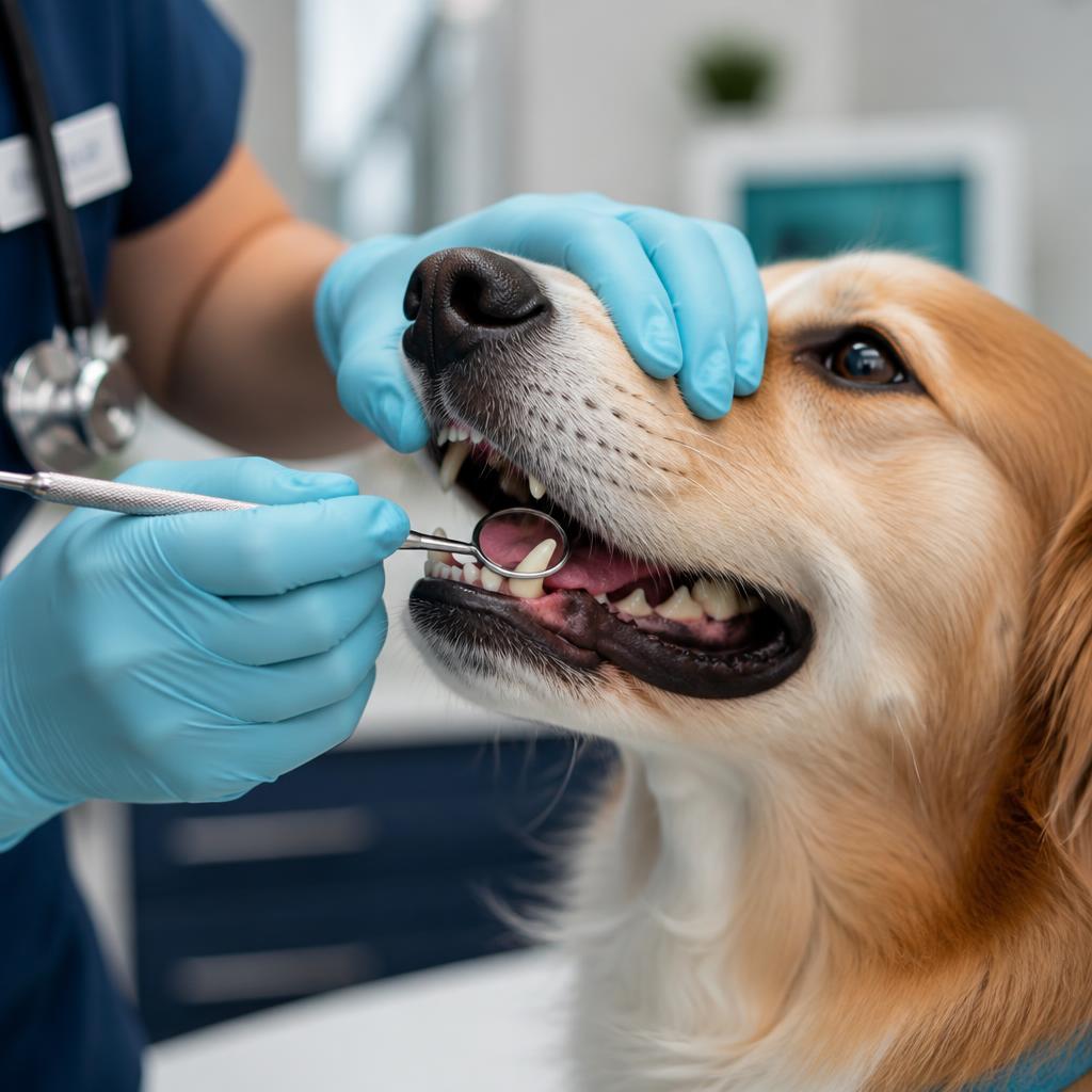 Veterinarian performing a gentle dental check on a dog